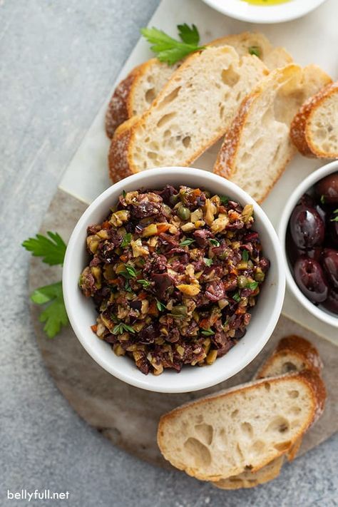 Mixed Olive Tapenade Recipe - Belly Full Olive Tepanade Recipe, Olive Tepanade, Olive Tapenade Recipe, 5 Minute Recipes, Tapenade Recipe, Jo Cooks, Marinated Olives, Olive Recipes, Quick Bites