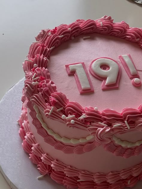 Pink Circle Birthday Cake, Pink Round Cake Birthday, Pink 19th Birthday Cake, Nineteenth Birthday Ideas, Circle Cakes Birthday, Nineteenth Birthday Cake, Vintage Cake Circle, Vintage Cake Round, Vintage Circle Cake