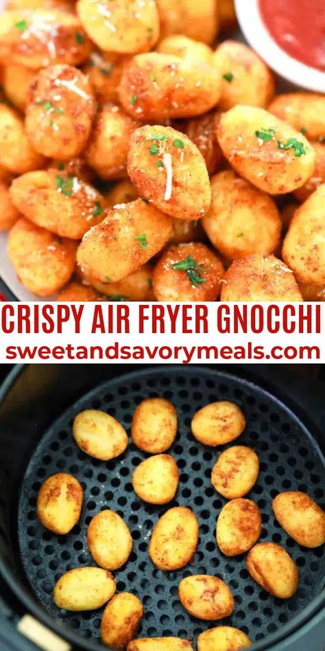 Meals With Potato Gnocchi, Crispy Air Fryer Gnocchi, Air Fry Gnocchi Recipes, Airfryer Gnocchi Recipes, Best Way To Cook Gnocchi, Appetizer Air Fryer Recipes, Gnocchi In Air Fryer, Easy Appetizers Air Fryer, Air Fried Gnocchi Recipes