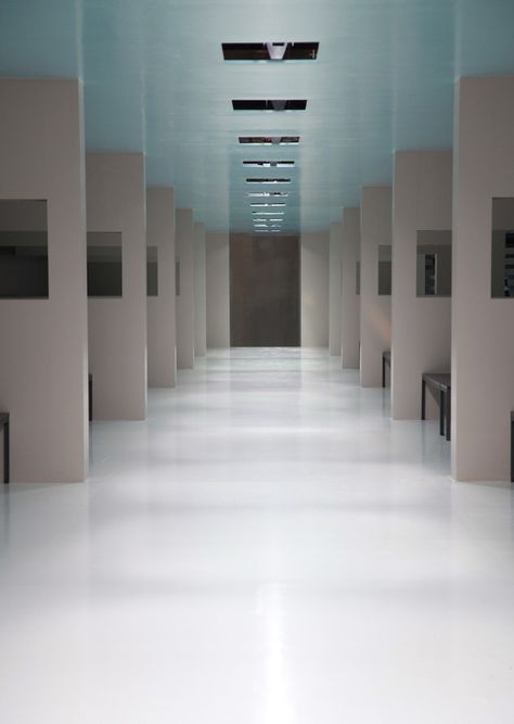 OMA: fall/winter 2011 prada catwalk Cold Sleep, Catwalk Design, Parade Design, Inside A House, Corridor Lighting, Fade Color, Commercial Interior Design, Exhibition Space, Stage Design