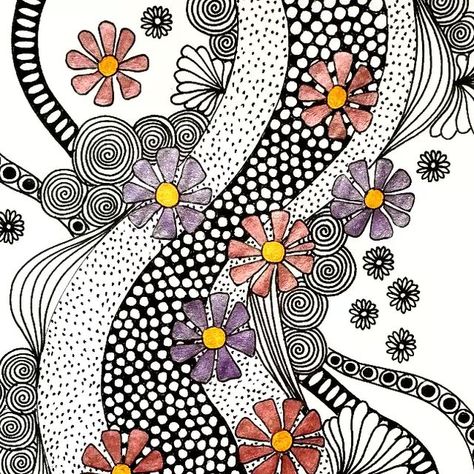 Doodle Art Creative Awesome, Zen Tangle Flowers, Zen Doodle Art Ideas, Zentangle Flower Doodles, Zentangle Art Flowers, Unique Zentangle Drawings, Doodle Flowers Pattern, Abstract Doodle Art, Doodles Lines