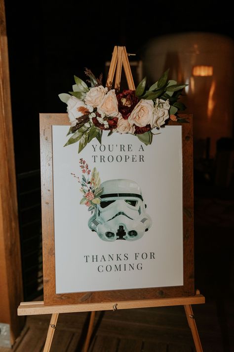 Nerd Wedding Favors, Star Wars Wedding Centerpieces Diy, Star Wars Wedding Backdrop, May The Fourth Wedding, Star Wars Groomsmen Proposal, Boho Star Wars Wedding, Star Wars Table Numbers, Star Wars Wedding Details, Starwars Groomsmen Proposal