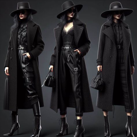 Mafia Outfit Women Dress, Gothic Winter Outfit, Romantic Outfit Casual, Bob Outfit, Bobs Outfit, All Black Ootd, Futuristic Goth, Outfit Accessories Ideas, Women Suit Jacket