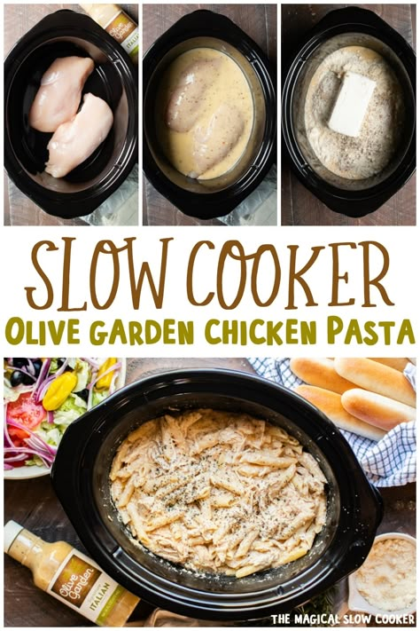 Slow Cooker Olive Garden Chicken, Slowcooker Pasta, Olive Garden Chicken Pasta, Olive Garden Italian Dressing, Magical Slow Cooker, Olive Garden Chicken, Pasta Penne, Crock Pot Dinners, The Magical Slow Cooker