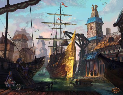 Dnd Cities, Book City, Fantasy Tattoos, Sea Port, Pirate Art, Dragon City, Vis Dev, Fiction Idea, Forgotten Realms