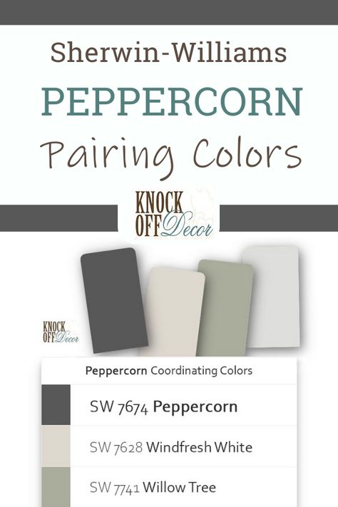 Sherwin Williams Peppercorn Color Palette, Colors That Go With Peppercorn Sherwin Williams, Sherwin Williams Peppercorn Palette, Sw Peppercorn Palette, Peppercorn Paint Color Pallet, Peppercorn Accent Wall Living Room, Colors That Go With Sw Peppercorn, Sw Peppercorn Color Palette, Coordinating Colors With Peppercorn