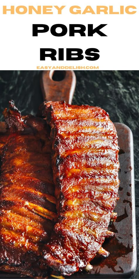 Honey Garlic Pork Ribs, Marinated Pork Ribs, Garlic Ribs, Oven Baked Pork Ribs, Best Ribs Recipe, Honey Garlic Ribs, Baked Pork Ribs, Baked Bbq Ribs, Honey Garlic Pork