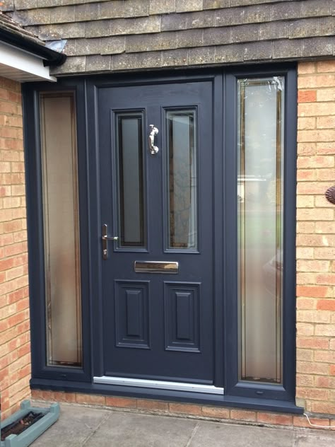 Palladio "Palermo" front door in anthracite grey supplied and installed by Unicorn Windows Ltd, Leighton Buzzard Grey Composite Front Door, Front Door Colours, Upvc Front Door, Grey Front Doors, Front Door Inspiration, Composite Front Door, Green Front Doors, Front Door Styles, Porch Doors