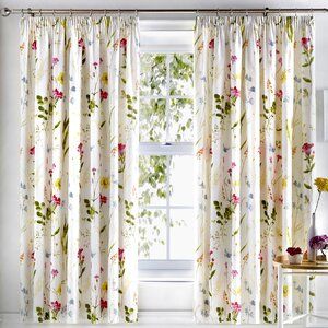 Lily Manor Jansen Kitchen Curtain & Reviews | Wayfair.co.uk Floral Curtains Bedroom, Orange Curtains Living Room, Pattern Curtains Living Room, Vibrant Bedding, Floral Meadow, Pinterest Uk, Pencil Pleat Curtains, Blinds And Curtains, Pleat Curtains