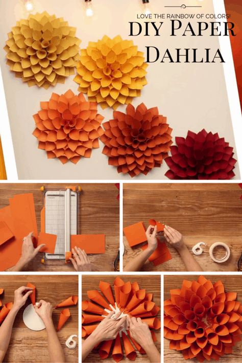 Jul Diy, Diy Fleur, Hantverk Diy, Paper Dahlia, Make Paper Flowers, Diy Flores, Fleurs Diy, Dahlia Flowers, Easy Paper Flowers