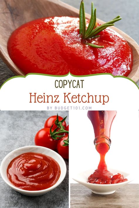 Homemade copycat Heinz ketchup in a wooden spoon, fresh tomatoes, and a bottle of ketchup being poured into a dish, showcasing vibrant red color and smooth texture. Homemade Organic Ketchup, Best Homemade Ketchup, Substitute For Ketchup, Homemade Hp Sauce, Homemade Ketchup With Tomato Sauce, Catsup Recipe Homemade Ketchup, Homemade Heinz Ketchup, Easy Homemade Ketchup, Homemade Ketsup Recipe