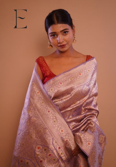 Lavender Brocade Minadari Katan Silk Banarasi Handloom Saree – Crafted in Pure Lab-Tested 100% Katan Silk for Exquisite Grace Brocade Saree Look, Lavender Saree, Katan Saree, Brocade Saree, Katan Silk Saree, Saree Models, Katan Silk, Traditional Motifs, Zari Work