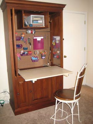 Jubilee Furniture: Tuesday's customer inspiration - Joy's creative crafty armoire! Tv Armoire Repurposed Craft Cabinet, Diy Craft Cabinet, Sewing Armoire, Repurposed Armoire, Office Armoire, Armoire Repurpose, Cupboard Desk, Craft Armoire, Clothing Armoire