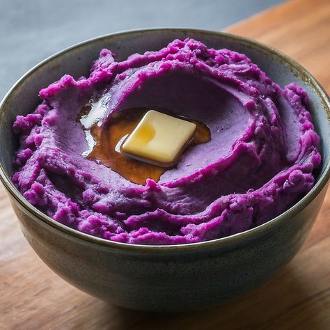 Purple Potatoes Recipe, Sweet Potato Recipes Mashed, Sweet Potato Mash, Sweet Potato Recipe, Purple Clouds, Magical Transformation, Purple Sweet Potato, Mash Recipe, Purple Potatoes