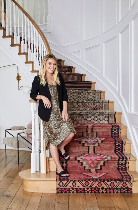 Stair Landing Decor, Celebrities Homes, Beverly Hills Houses, Hillary Duff, Vibrant Rugs, Stair Case, Rug Wall, Celebrity Homes, Stair Runners