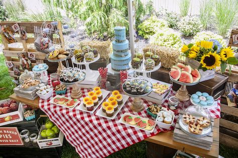 Wine Barrel Tables, County Fair Birthday Party, Safari 1st Birthday Party, Fair Birthday Party, County Fair Theme, Barrel Tables, County Fair Birthday, Safari 1st Birthday, Sunflower Centerpieces