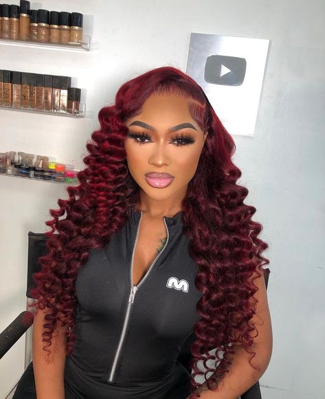 pretty & unique buss down wig. follow for more content. All Pink Hair, Loose Curly Wig, Red Curly Wig, Short Haircut Tutorial, Frontal Wig Hairstyles, Haircut Tutorial, Hair Diy, Dyed Hair Inspiration, Short Haircuts For Women