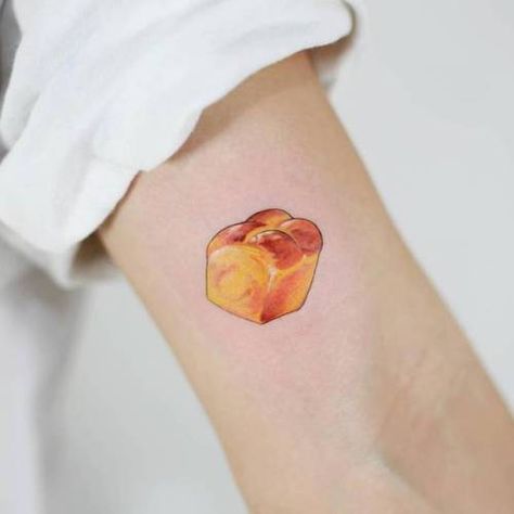 Banana Bread Tattoo, Bread Tattoo Ideas, Loaf Of Bread Tattoo, Small Food Tattoos, Toast Tattoo, Bread Tattoo, Inner Arm Tattoos For Women, Butter Tattoo, Cake Tattoo