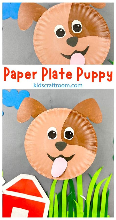 This cute Paper Plate Dog Craft will put smiles on faces and wags in tails! It's so quick and easy to transform an ordinary paper plate into your own special puppy dog! #kidscraftroom #paperplatecrafts #dogs #dogcrafts #preschoolcrafts Plate Arts And Crafts, Plate Art Ideas, Preschool Teaching Ideas, Paper Plate Art, Seasons Lessons, Puppy Crafts, Paper Plate Animals, Dog Template, Dog Craft