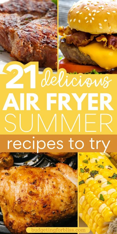 Try these simple summer air fryer recipes for quick and easy weeknight dinner ideas. Delicious air fryer recipes that are perfect for hot summer days when you don’t want to heat up the house. Make your favorite summer recipes healthier by cooking them in the air fryer. Cooking With An Air Fryer, Easy Summer Dinners Air Fryer, Summer Air Fryer Meals, Airfryer Summer Recipes, Air Fryer For Two, Popular Air Fryer Recipes, Easy Meals For Hot Days, Summer Dinner Ideas Air Fryer, Air Fryer Dinners For 2