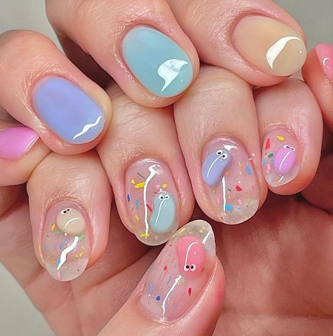 Nails Art Aesthetic, Pink Blue Nails, Deco Nails, Yellow Nail Art, Beauty Hacks Nails, Art Deco Nails, Rose Nail Art, Hippie Nails, Hello Nails