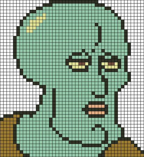 Alpha pattern #70724 | BraceletBook Pixel Art Squidward, Patrick Star Pixel Art, Squidward Pixel Art, Funny Pixel Art Grid, Alpha Patterns Crochet Anime, Alpha Patterns Funny, Alpha Pixel Art, Spongebob Alpha Pattern, Cool Alpha Patterns