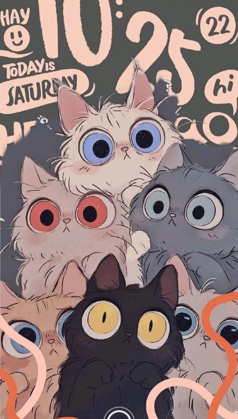 Cat Phone Wallpaper, Cute Simple Wallpapers, Cool Wallpapers Art, Dessin Adorable, Kawaii Wallpaper, Cat Wallpaper, Anime Scenery Wallpaper, Cute Wallpaper Backgrounds, Cute Wallpaper