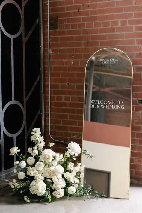 Floor Mirror Welcome Sign, Selfie Mirror Ideas, Wedding Mirror Selfie, Welcome Mirror Sign, Mirror For Wedding, Wedding Selfie Mirror, Mirror Signage, Welcome Mirror, Vinyl Mirror