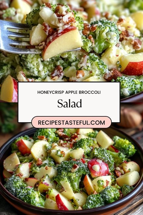 A refreshing and crunchy salad featuring broccoli, Honeycrisp apples, dried cranberries, and nuts, all tossed in a creamy honey dressing. Perfect for potlucks or as a side dish! Broccoli Honey Crisp Salad, Broccoli Salad Healthy Clean Eating, Balsamic Broccoli Salad, Honey Crisp Apple Broccoli, Honeycrisp Broccoli Salad, Honeycrisp Apple And Broccoli Salad, Holiday Honeycrisp Apple Salad, Broccoli Honey Crisp Apple Salad, Broccoli Salad Apple Cider Vinegar