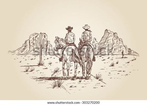 Two Cowboys Tattoo, Skeleton Cowboy Riding Horse Tattoo, Western Scene Drawing, Cowboy Sketch Drawing, Cowboy On Horse Tattoo, Cowboy Drawings, Horses Tattoo, Cowboy Sketch, Az Tattoo