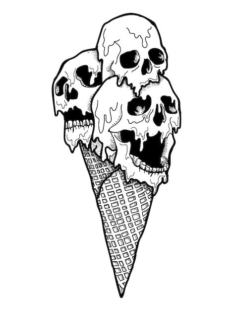 Line Art Halloween, Tattoos Designs Drawings, Ice Cream Cone Tattoo, Halloween Line Art, Cover Ups Tattoo, Cone Tattoo, Ice Cream Tattoo, Skull Svg, Skulls Drawing