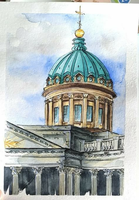 Watercolor Architecture Sketches, Watercolor House Painting, Architecture Drawing Sketchbooks, Building Painting, Watercolor Architecture, Trash Art, Architecture Drawing Art, Architecture Painting, Cat Air