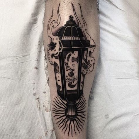 Untitled Traditional Tattoo Lantern, Traditional Lantern Tattoo, Tattoo Lantern, Shin Tattoos, Lantern Tattoo Design, Lamp Tattoo, Lantern Tattoo, Shin Tattoo, Candle Tattoo