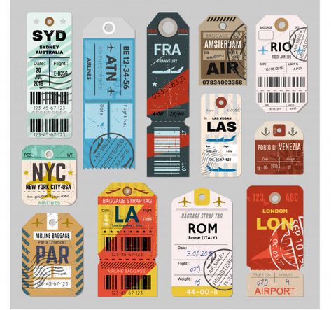 Baggage tag set Vector | Premium Download Luggage Tag Designs, Vintage Luggage Tags, Baggage Tag, Ticket Design, Baggage Tags, Luggage Labels, 카드 디자인, Final Destination, Vintage Luggage