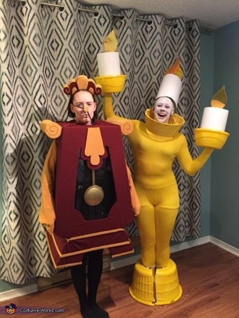 Rhiannon: My best friend and I love to create unique Halloween costumes, however was the first year we partnered together! It could not have gone better! Costumes are made of: fabric,... Cogsworth Costume, Best Friend Costumes, The Beast Costume, Best Friend Halloween, Halloween Duos, Beauty And The Beast Costume, Friend Costumes, Beast Costume, Matching Halloween Costumes