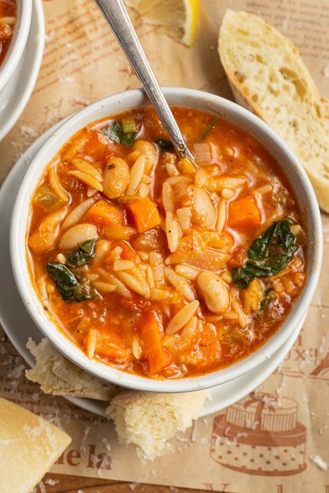 One Pot Vegetable Orzo Soup - Sprinkled With Balance Soup Orzo, Vegetable Orzo Soup, Vegetable Orzo, Tomatoe Soup, Orzo Soup, Zucchini Soup, Orzo Pasta, Tacos Beef, Crushed Tomatoes