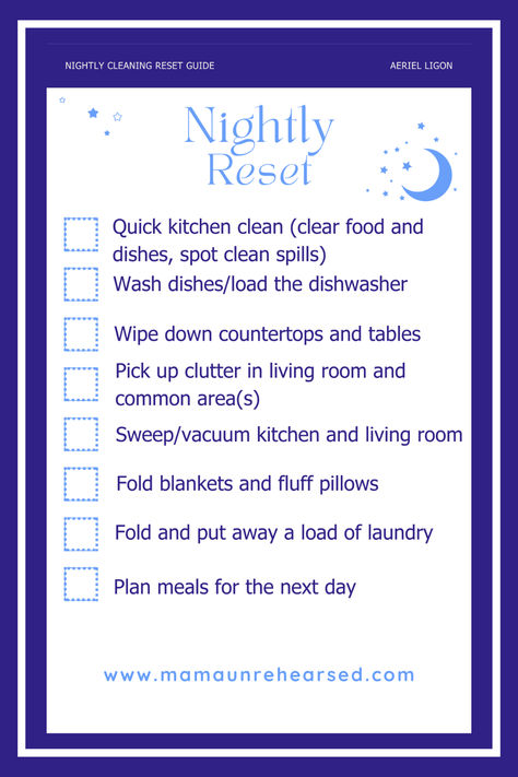 FREE Nightly Reset Quick Guide House Reset Checklist, Cleaning Checklist Bedroom, House Reset, Reset Checklist, Clean Mind, Messy Home, Spring Cleaning Checklist, Start Cleaning, Mental Health Therapy