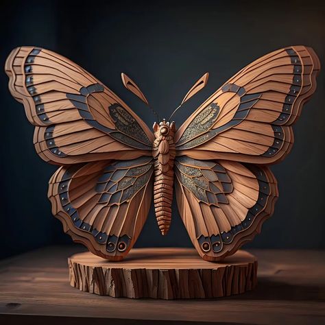 Wood carvings 🦋 Butterfly | @aisagacrafters #aiart #feathers #butterflyart #aimagic #aidreams #butterfly #woodcarving #butterflycarving #magicalai #marchsaga24 Abstract Wood Carving, Butterfly Sculpture, Wood Carving Art Sculpture, Intarsia Wood Patterns, Wood Sculpture Art, Pumkin Carving, Wooden Butterfly, Wood Butterfly, Simple Wood Carving