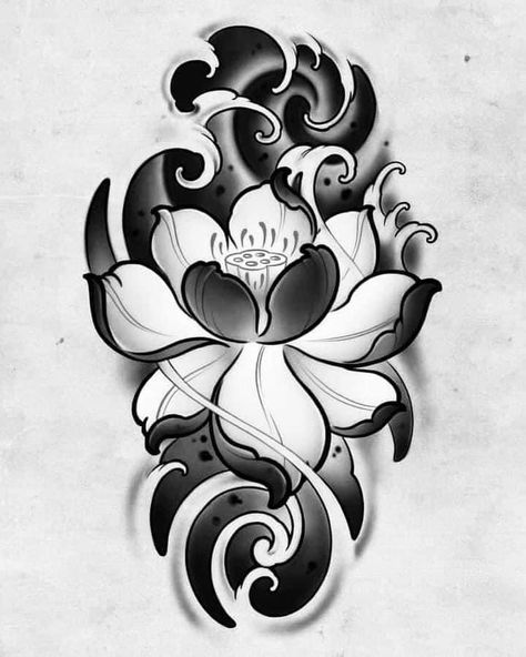 Lotus Flower Japanese Tattoo, Japanese Lotus Flower Tattoo Design, Flying Phoenix Tattoo, Shin Tattoo, Japanese Flower Tattoo, Samurai Tattoo Design, Japan Tattoo Design, Cloud Tattoo, Up Tattoo