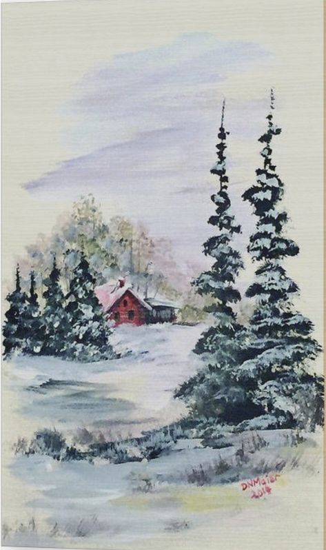 Winter Scenes To Paint, Winter Paintings, Winter Landscape Painting, Christmas Paintings On Canvas, Barn Painting, Winter Watercolor, Christmas Card Art, Snowy Landscape, Watercolor Christmas Cards