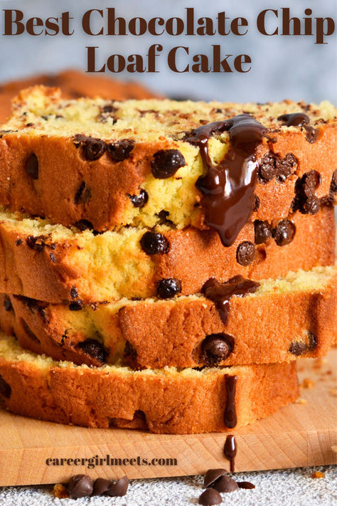 OMG this chocolate chip loaf cake bread is incredibly delicious, moist and the recipe is easy! Buttermilk is a key ingredient (not sour cream or bananas) which is why it's so tender. Butter instead of oil is another secret component.This chocolate chip dessert bread recipe is the very best!!

// double chocolate chip loaf cake // chocolate chip loaf cake recipe // mini loaf cakes // Choc Chip Loaf Cake, Mini Chocolate Chip Loaf, Peanut Butter Loaf Cake, Easy Loaf Bread Recipes, Chocolate Chip Bread Loaf, Mini Loaf Cakes Recipes, Loafs Recipes, Cake Recipes Banana, Chocolate Chip Dessert