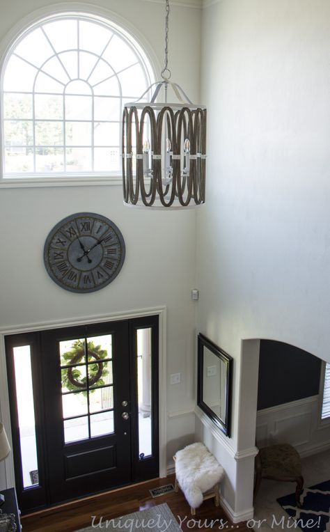 Modern Foyer Design Entryway, Foyer Above Door Decor, Large Entryway Chandelier Traditional, 2 Story Entry Way Chandelier, Two Story Foyer Moulding, Interior Design Foyer Entryway, Cathedral Foyer Ideas Entryway, Board And Batten 2 Story Foyer Entryway, Entry Foyer Chandeliers