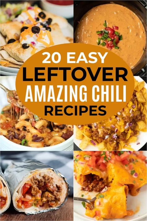 Try some of these easy leftover chili recipes to turn chili into another tasty dish. 23 recipes using leftover chili. You will love these easy recipes to make with leftover chili that are all delicious too! #eatingonadime #chili #leftovers #easyrecipes Chili Dishes Dinners, Recipes Using Can Chili, Ways To Use Chili Leftovers, Recipes That Use Chili, Different Ways To Eat Chili, Things To Do With Chili Leftovers, Chilli Dishes Dinners, Things To Make With Chili Leftovers, What To Do With Leftover Chili Recipes