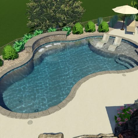 Stay tuned... Can't wait to see this Gunite Pool project finished. Pool Without Spa, Pools Right Off Patio, Best Backyard Pool Designs, Small Free Form Pools, Realistic Pool Ideas, Free Form Pool With Hot Tub, Inground Pool With Outdoor Kitchen, Pool Area Privacy Ideas, Lagoon Style Pool Ideas