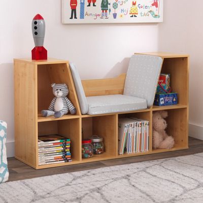 KidKraft Natural Bookcase with Reading Nook | Temple & Webster Nook Storage, Kids Bedroom Storage, Toy Chests, Tall Shelves, Toddler Playroom, Playroom Organization, Wooden Bookcase, Kids Bookcase, Bookshelves Kids