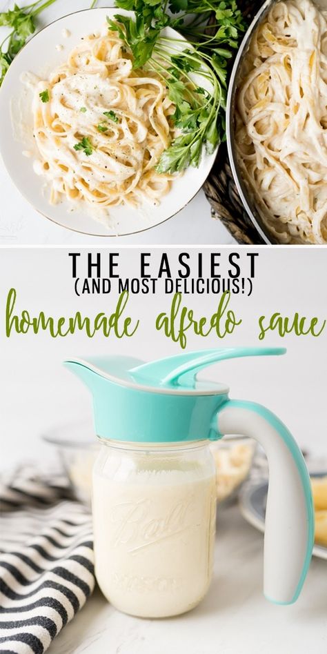 This Alfredo Sauce Recipe is so fast and easy! Made from a little bit of butter, minced garlic, cream, parmesan cheese and seasonings, it couldn't be more simple! Don't love the heavy cream? I have a slimmed down version for you down below! |Cooking with Karli| #alfredo #homemade #cream #parmesancheese #easy #recipe #fast Alfredo Sauce Without Cream, Alfredo Sauce With Milk, Alfredo Sauce Recipe Without Heavy Cream, Alfredo Sauce Easy, Make Alfredo Sauce, Alfredo Sauce Recipe Easy, Cooking With Karli, Alfredo Sauce Recipe Homemade, Homemade Alfredo