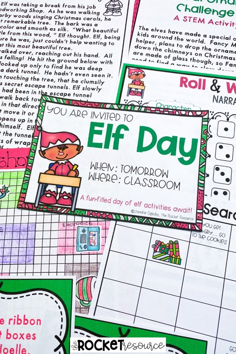 Elf themed classroom activities to keep your students engaged and learning during the holidays! With elf math, a Christmas stem activity, Christmas writing, and more, your students will love all the themed fun! Christmas Classroom Activities 5th Grade, Grade 3 Christmas Activities, December Math Activities, Elf Math Activities, Christmas Classroom Activities 4th Grade, Elf Activities For Kids Classroom, Second Grade Christmas Activities, Christmas Activities 4th Grade, Elf Day At School