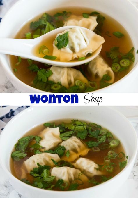 Wonton Soup Recipe - an easy homemade soup with an Asian inspired broth and soft and delicious wontons. Ready in 20 minutes and great for busy weeknights! Easy Soup Broth, Frozen Wontons, Easy Homemade Soups, Wonton Soup Recipe, Healthy Chicken Soup, Broth Soup, Best Soups, Soup Dish, Best Soup