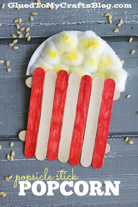 Popsicle Stick Popcorn - Kid Craft Popcorn Craft, Popcorn Crafts, Carnival Crafts, Circus Crafts, Theme Carnaval, Yellow Crafts, Popsicle Crafts, Ornaments Homemade, Kid Craft