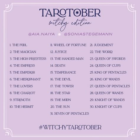 Sonia Stegemann on Instagram: "Lots of people have asked me if I‘ll be doing a drawing challenge for October👀💗✨ I‘m thinking about giving this tarot themed list I made with @aia.naiya last year another go, it still sounds really fun! And you are welcome to join me, I‘m posting this here again to remind you it exists in case you are looking for inspiration or a list☺️ * * #tarotober #witchytarotober #illustration #drawingchallenge #illustrationartists #artistsoninstagram #tarotcards #tarot #cha Cartoon Art Digital, Cute Prompts, Art Pastel Colors, 30 Day Art Challenge, Art Journal Challenge, King Of Wands, Prompt List, Kawaii Drawing, Drawing Challenges